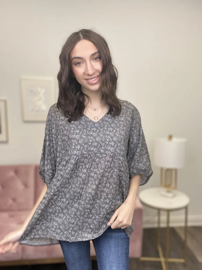 No Need To Rush Cotton Oversized Pleated 1/2 Sleeve Top