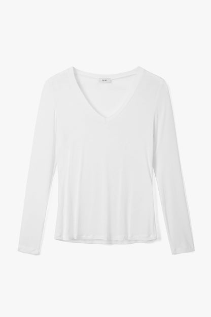 Sylvie V Neck Featherweight Top | White | Modal-Silk