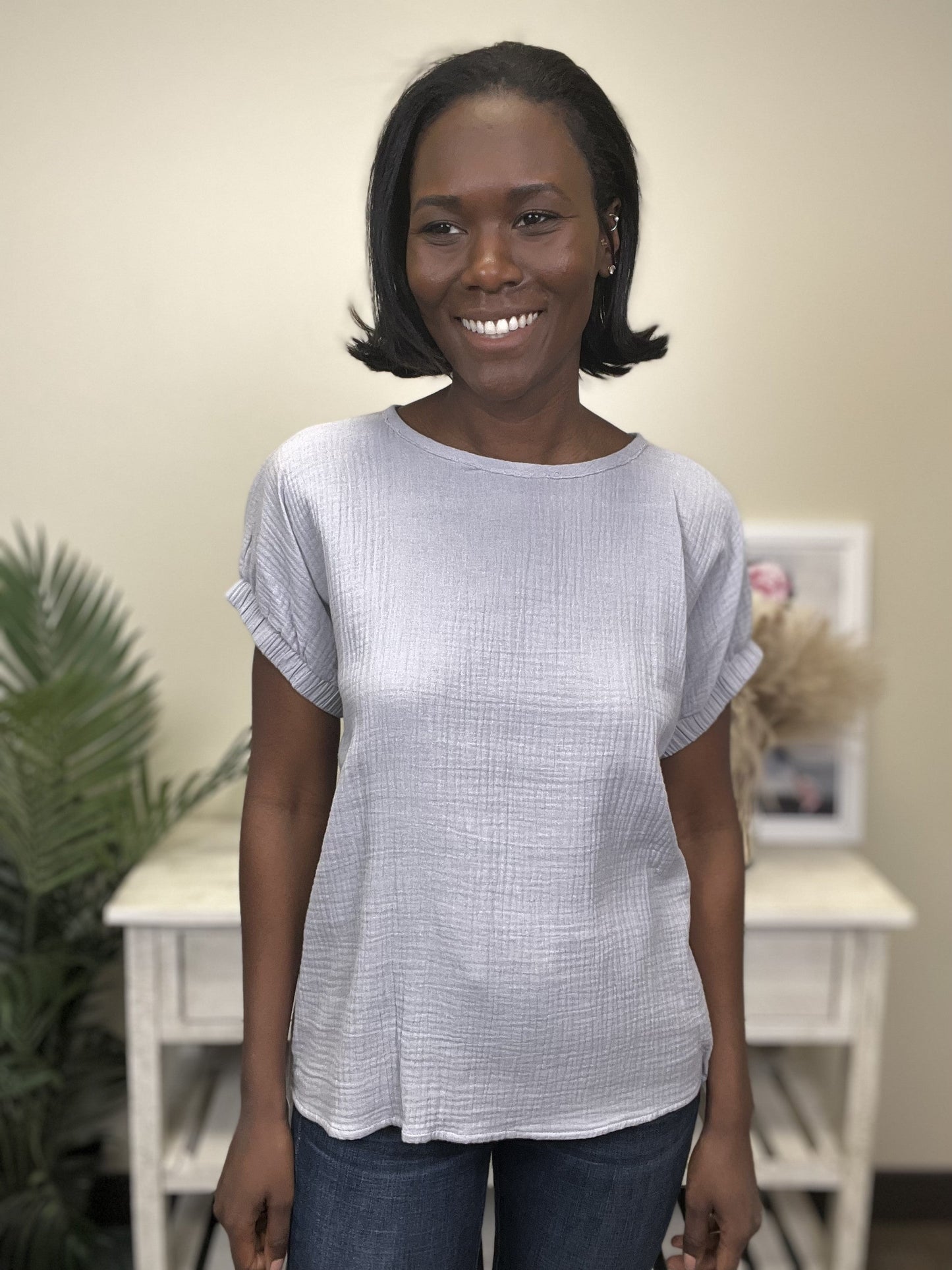 Peekaboo Buttons Women's Soft Cotton Short Sleeve Top