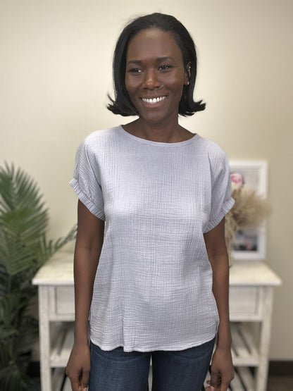 Peekaboo Buttons Women's Soft Cotton Short Sleeve Top