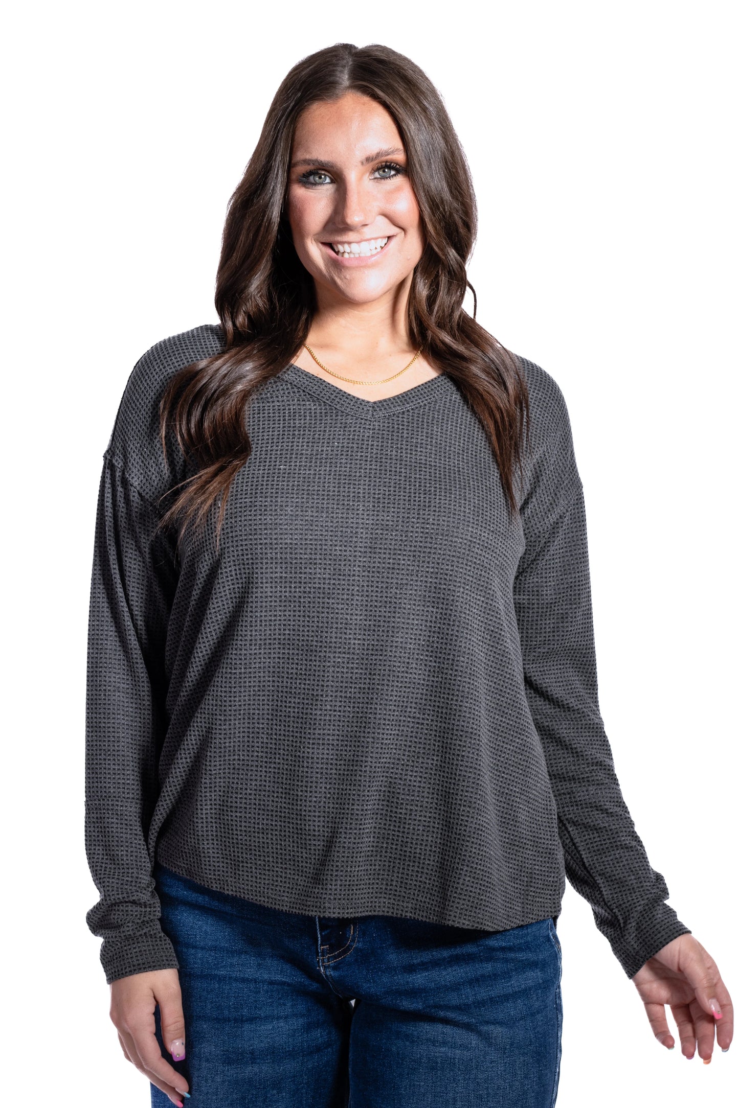 Women's V-Neck Thermal Long Sleeve Top