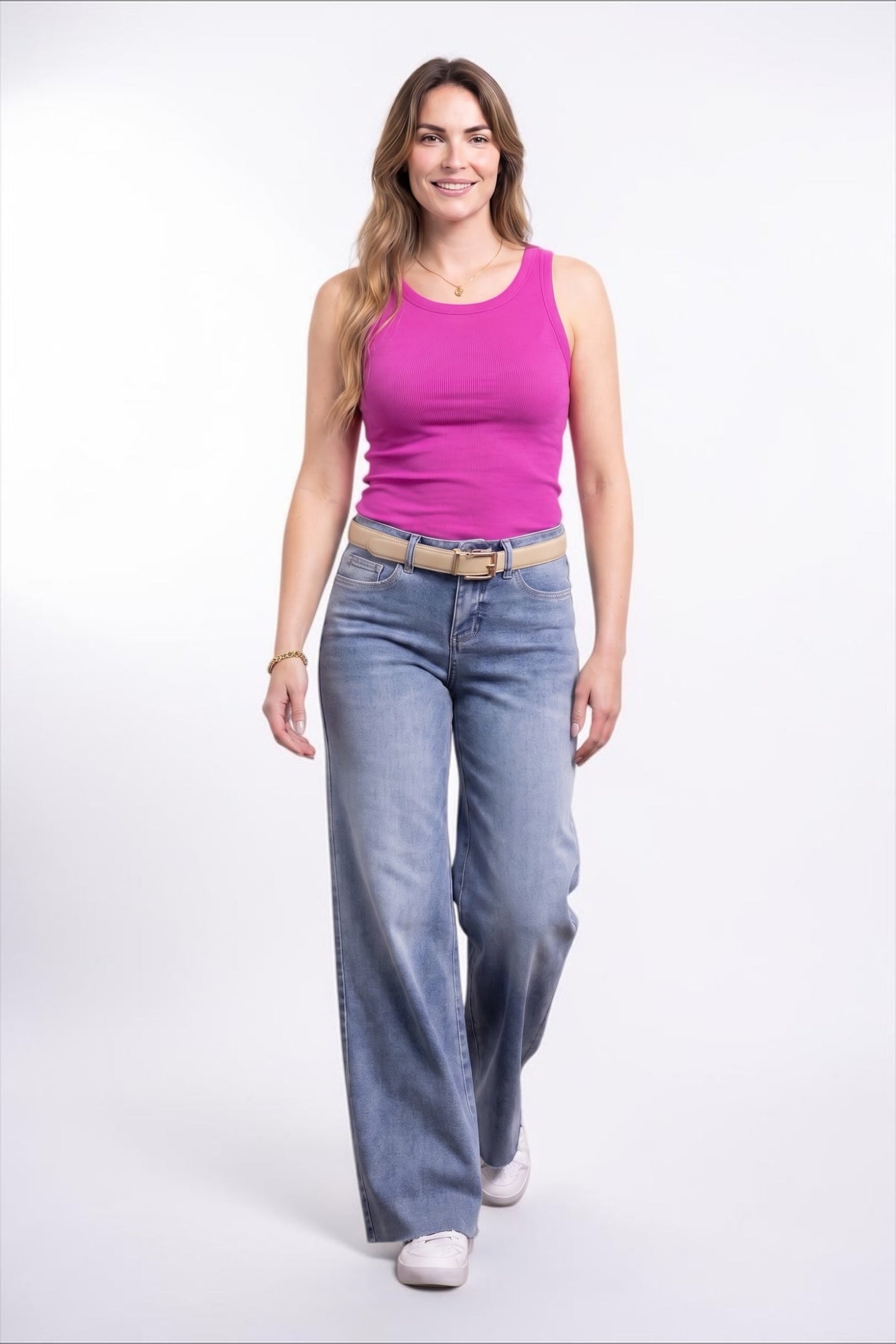 The Kristen Mid-Rise Tummy Control Wide Leg Denim