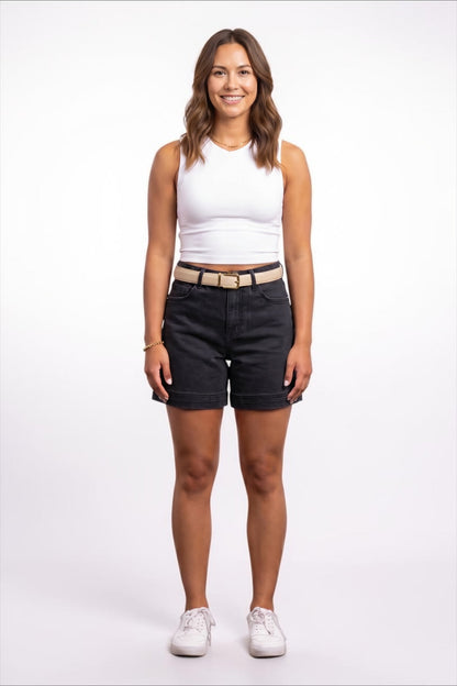 The Koda High-Rise Denim Shorts - Black