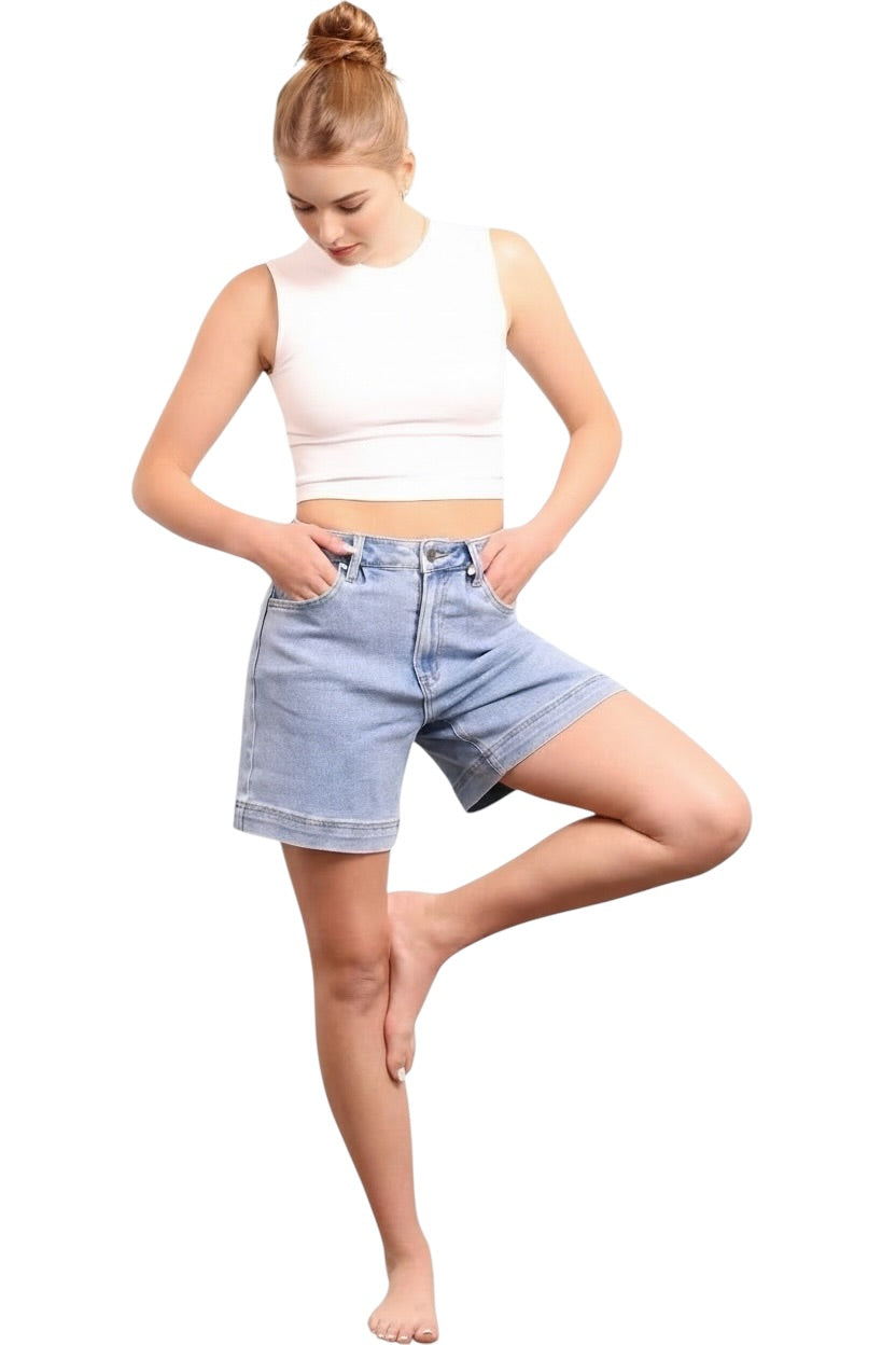 The Koda High-Rise Denim Shorts - Blue