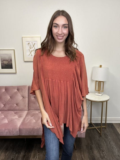 Free Flowing Women's Eyelet Slit Flowy Smock Top