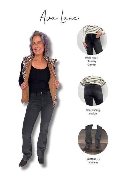 The Rachel High-Rise Tummy Control Bootcut Jeans - Three Inseams (Black)