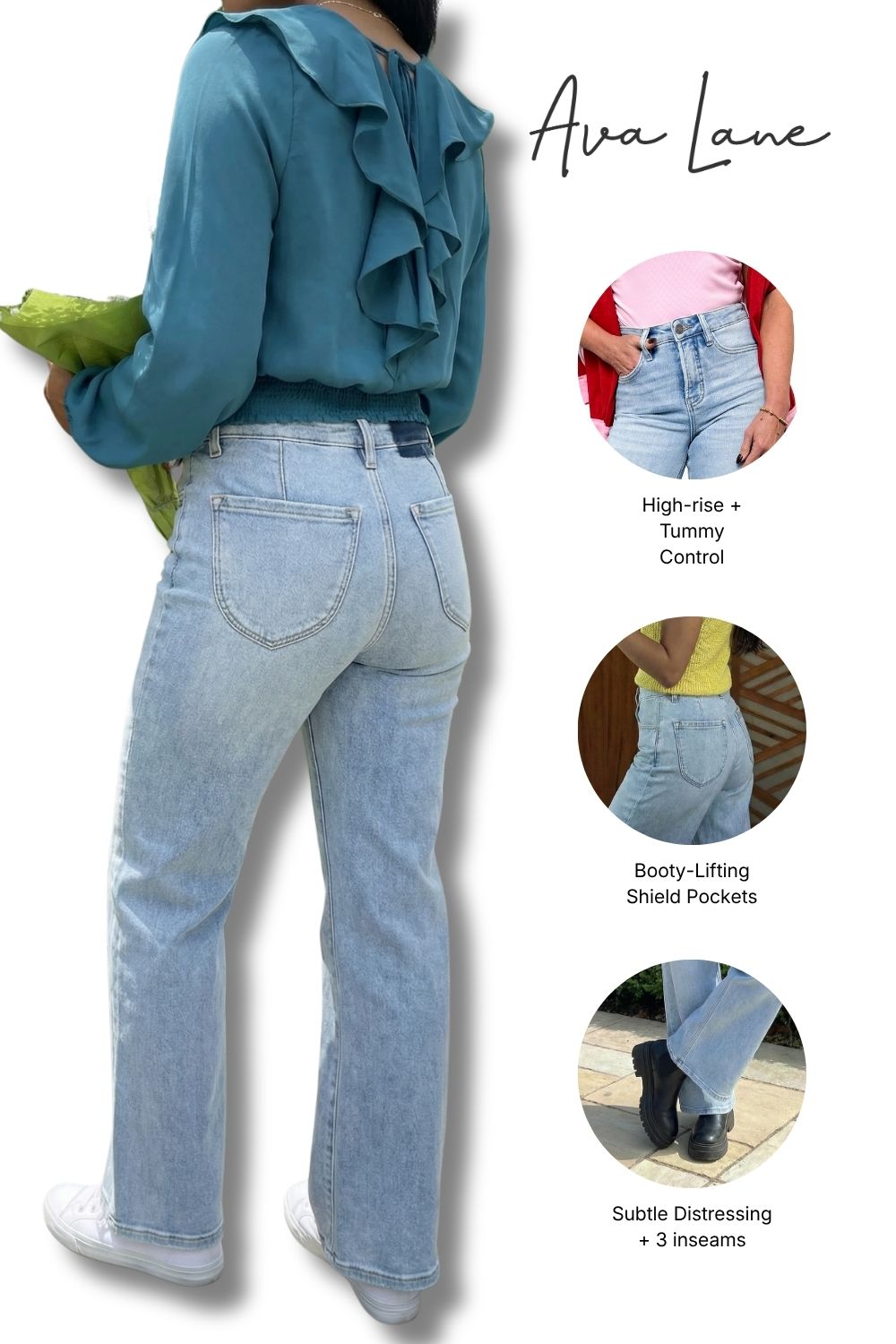 The Romy High-Rise Tummy Control Wide Leg Denim - Three Inseams (Blue)