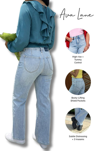 The Romy High-Rise Tummy Control Wide Leg Denim - Three Inseams (Blue)