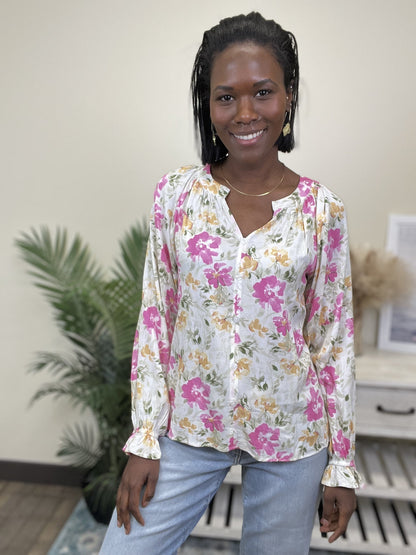 Buy Myself Flowers Women's Floral Long Sleeve Top