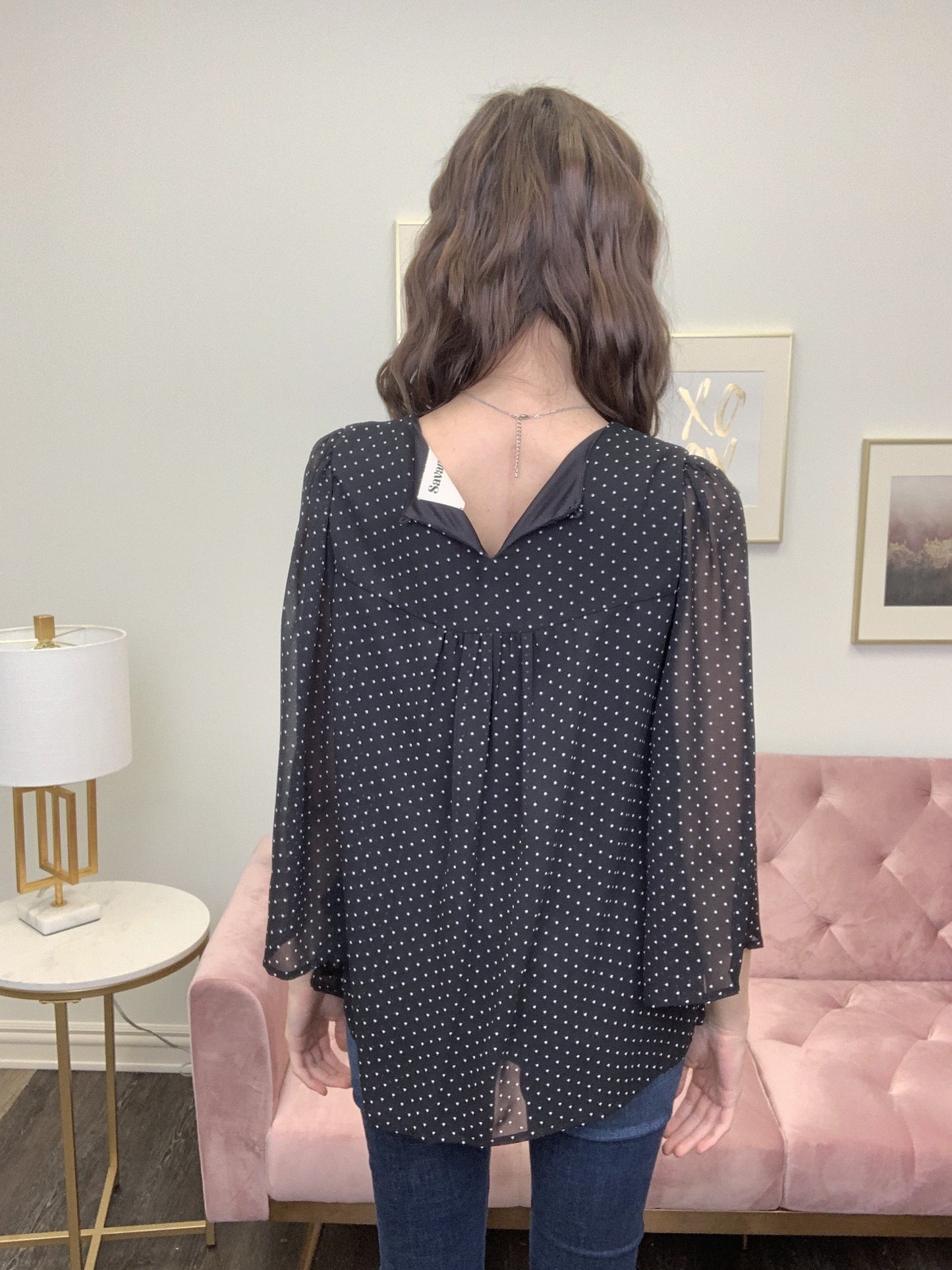 Still Remember Women's Embroidered Polka-Dot Long Sleeve Top