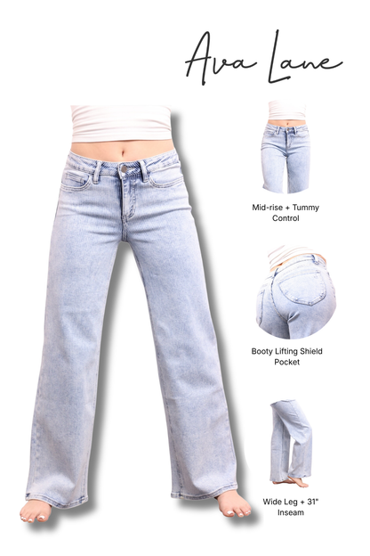 The Bristol Mid-Rise Tummy Control Wide Leg Striped Jeans