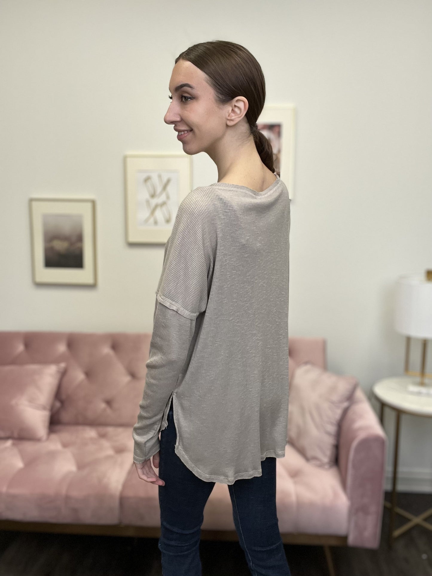 Take It Women's Textured Front Button Long Sleeve Top