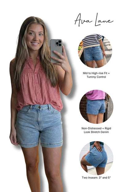 The Zora Mid To High-Rise Tummy Control Denim Shorts - Two Inseams