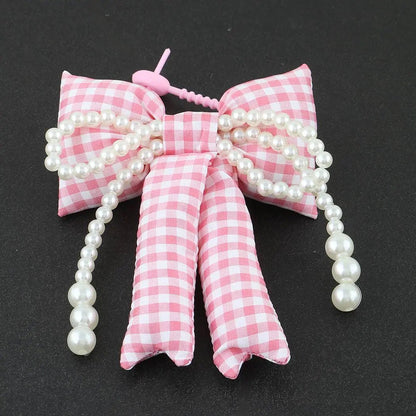 Pearled Plaid Ribbon Bag Charm