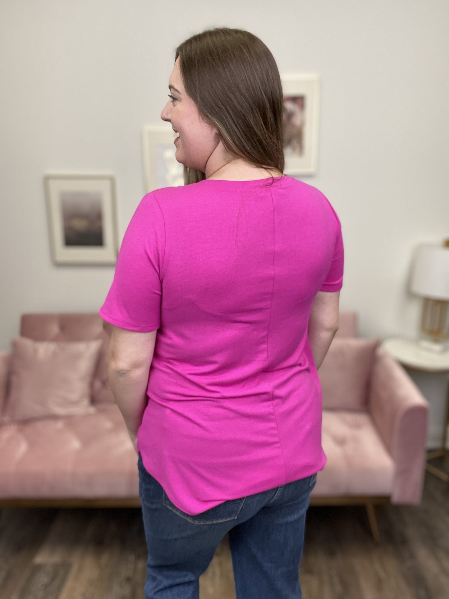 Oh So Glamorous Women's Hi-Lo Classic Short Sleeve Top