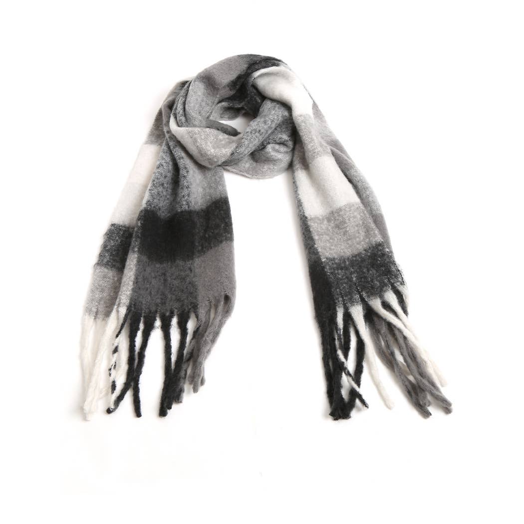 Multi-Color Plaid Oblong Scarf Shawl with Fringe