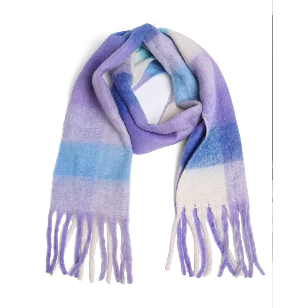 Multi-Color Plaid Oblong Scarf Shawl with Fringe