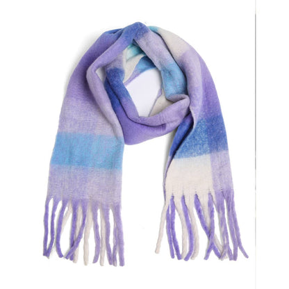 Multi-Color Plaid Oblong Scarf Shawl with Fringe