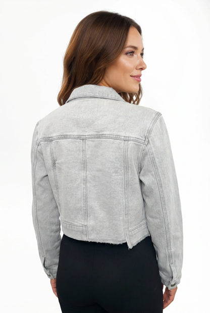 The Steele Cropped Light Gray Wash Denim Jacket