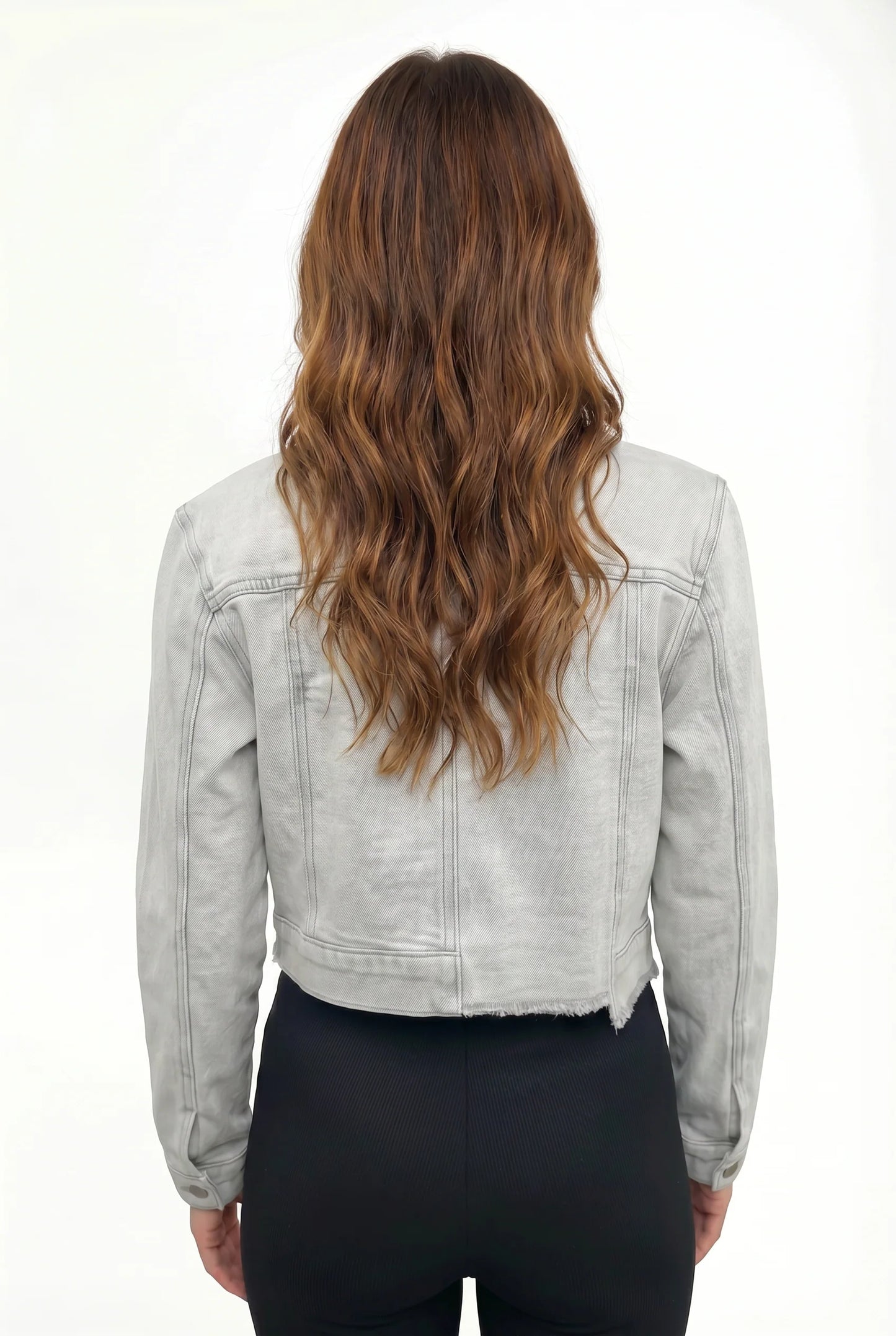 The Steele Cropped Light Gray Wash Denim Jacket