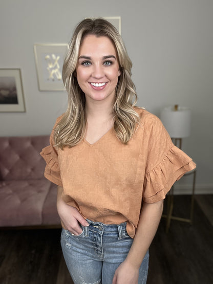 Past Times Women's Woven Ruffle Short Sleeve Top
