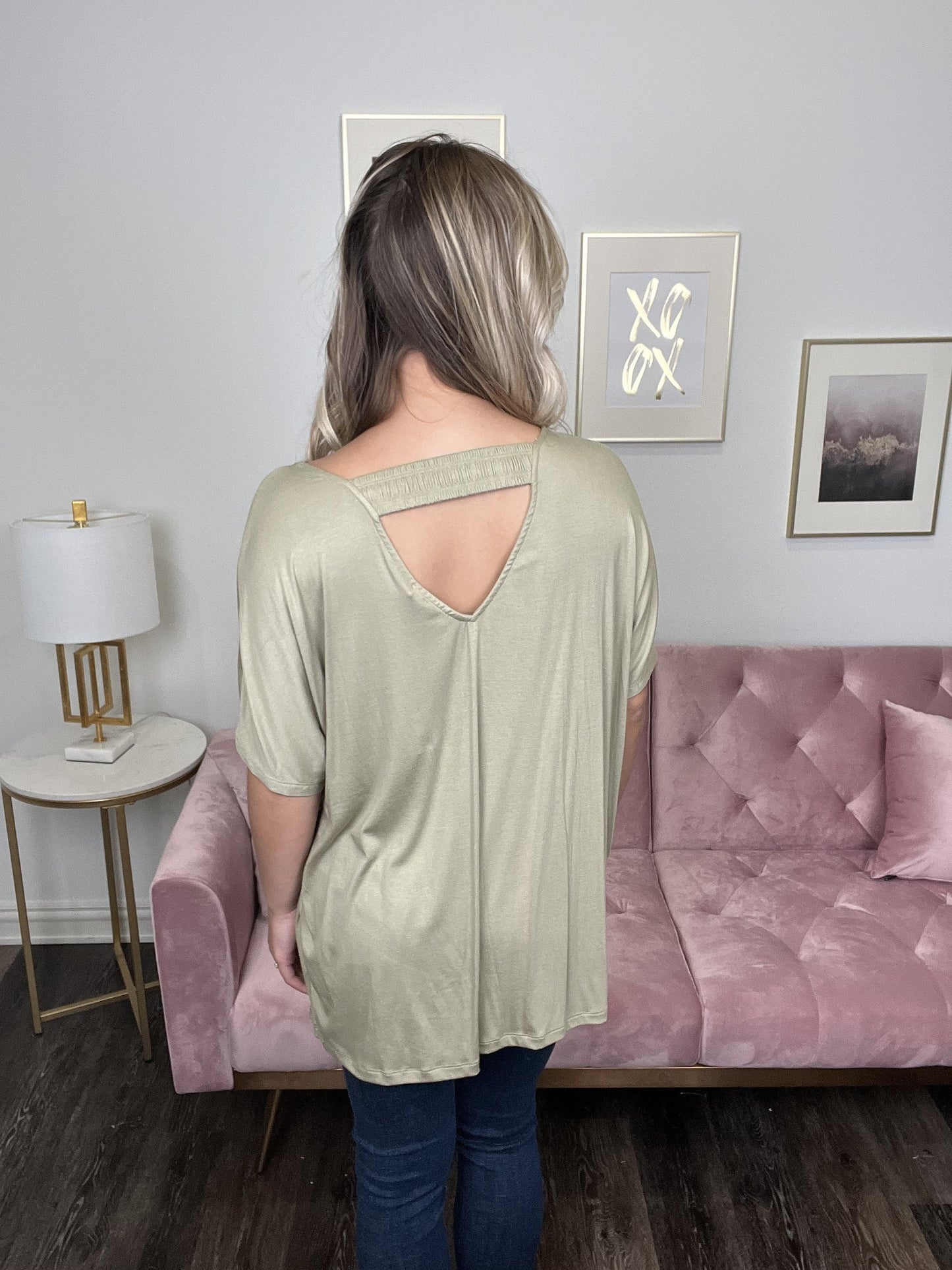 One More Night Women's Cowl Neck Oversized Short Sleeve Top
