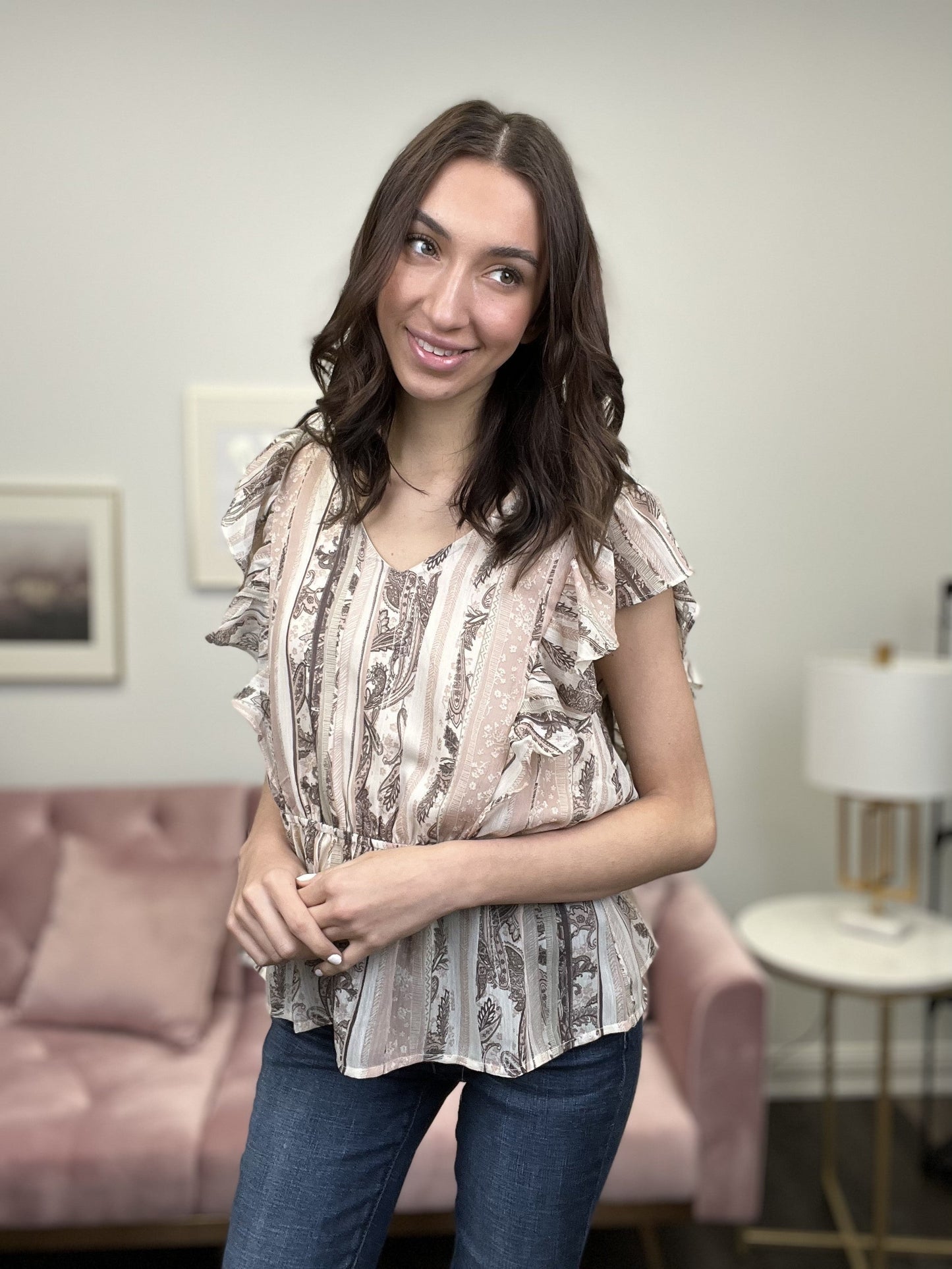 Cafe Delight Women's Peplum Ruffle Short Sleeve Top