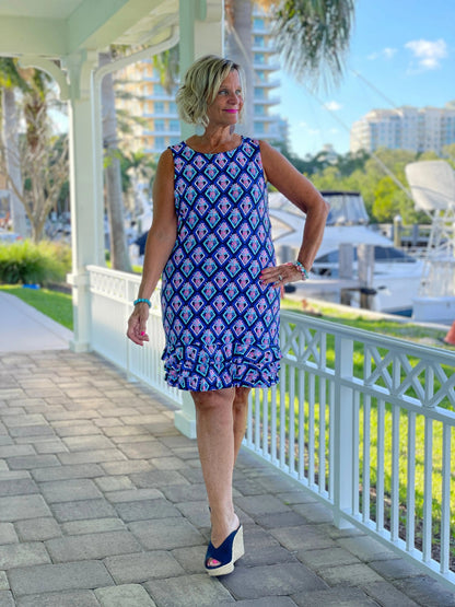 PINEAPPLE VACA SHIFT RUFFLE DRESS