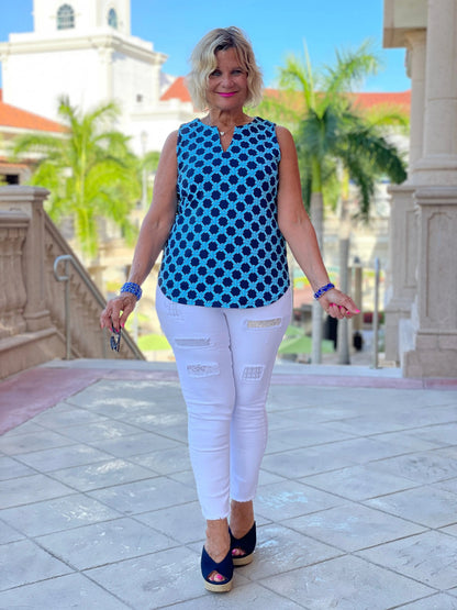 SEASIDE BLUE SLEEVELESS V NECK