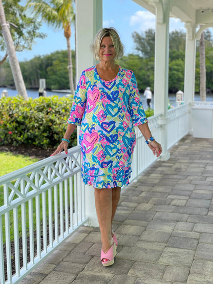 SECRET LOVE HEARTS RUFFLE SLEEVE DRESS