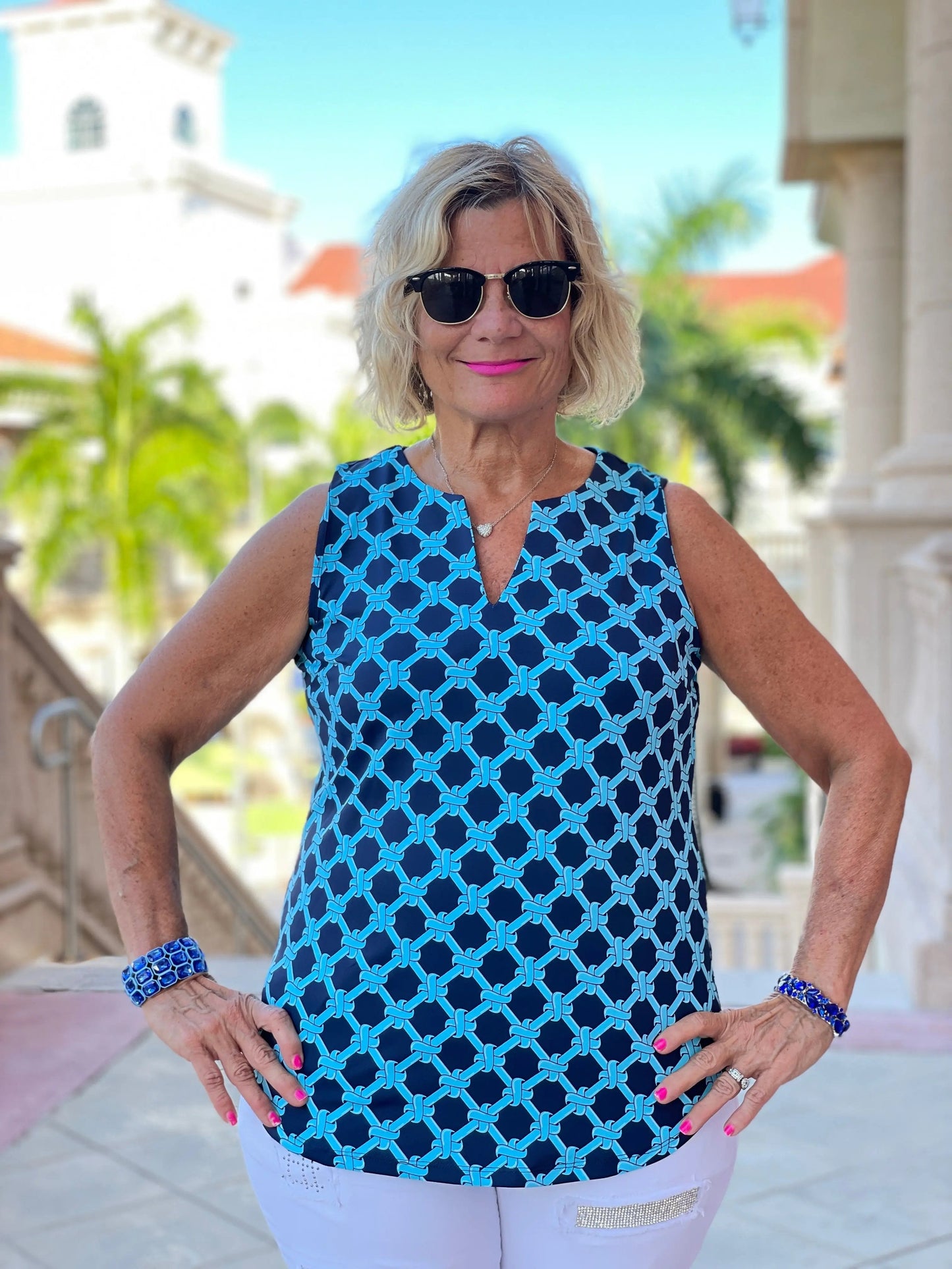 SEASIDE BLUE SLEEVELESS V NECK