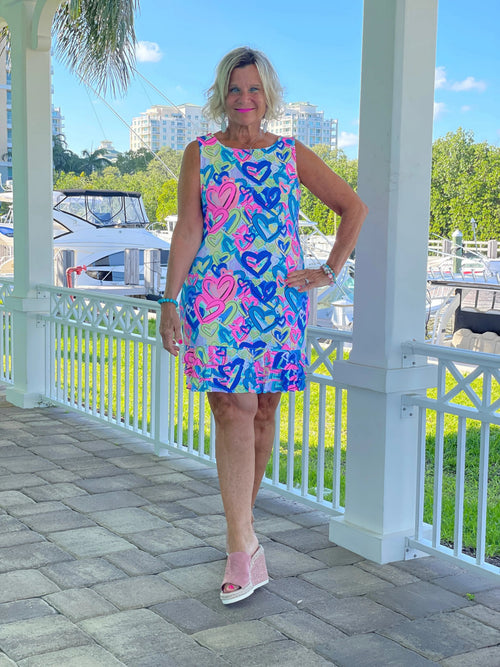 SECRET LOVE HEART SHIFT RUFFLE DRESS