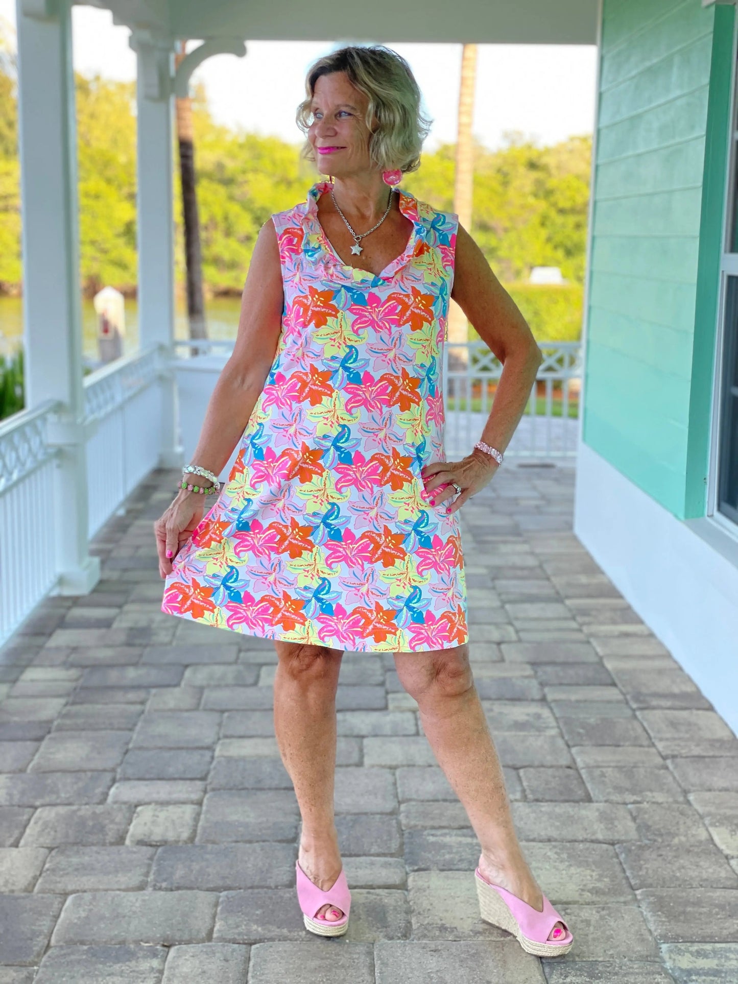PALM BEACH GARDEN RUFFLE DRESS