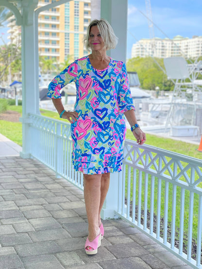 SECRET LOVE HEARTS RUFFLE SLEEVE DRESS