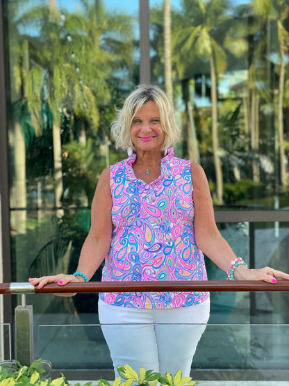 PAISLEY SLEEVELESS RUFFLE