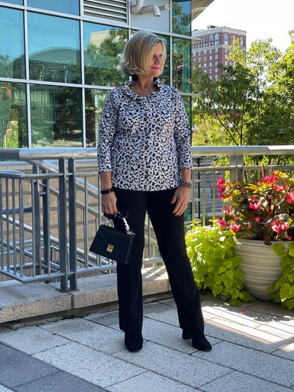 SNOW LEOPARD RUFFLE TOP