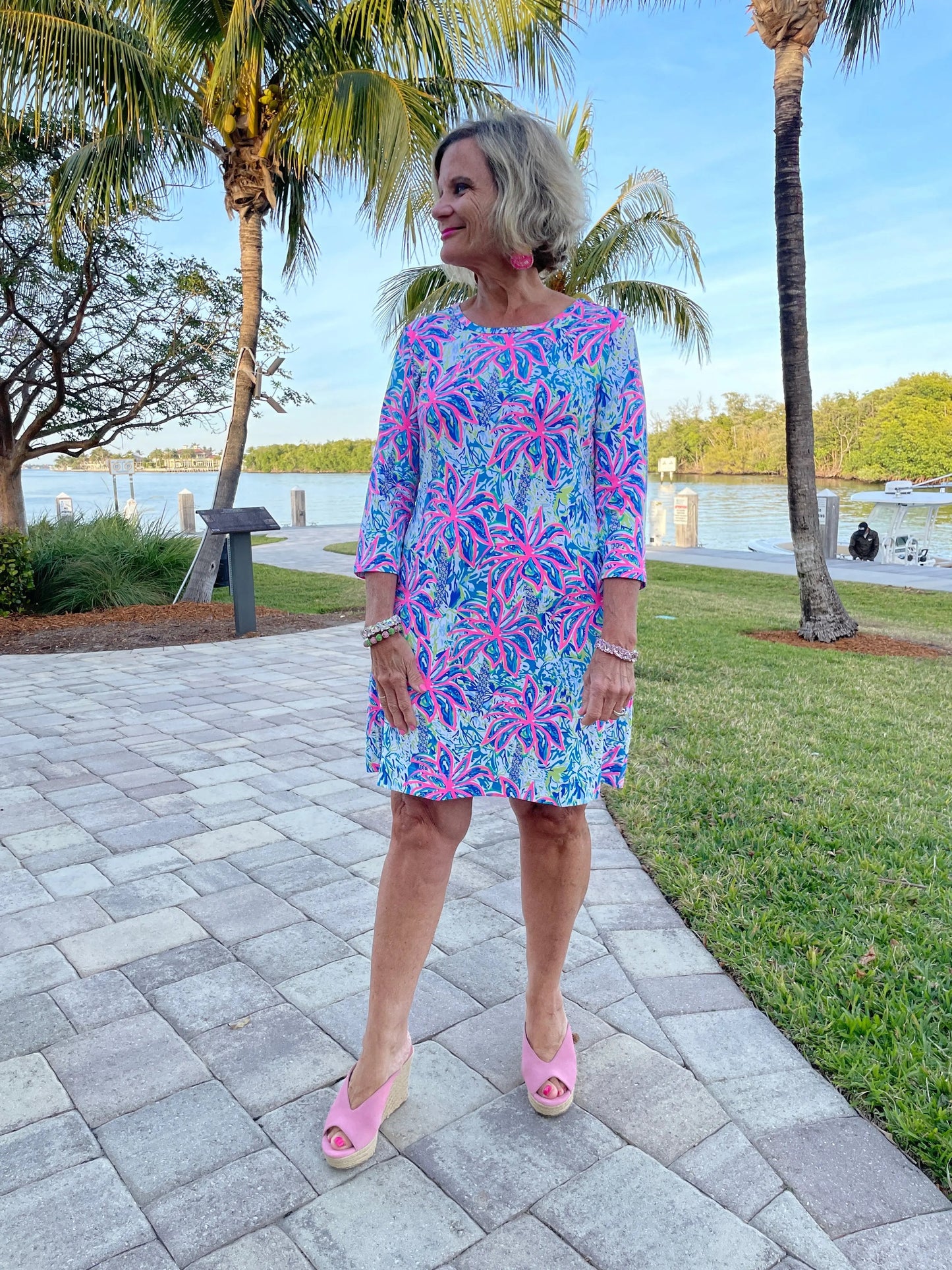 PINK PALM TREE SLEEVE DRESS