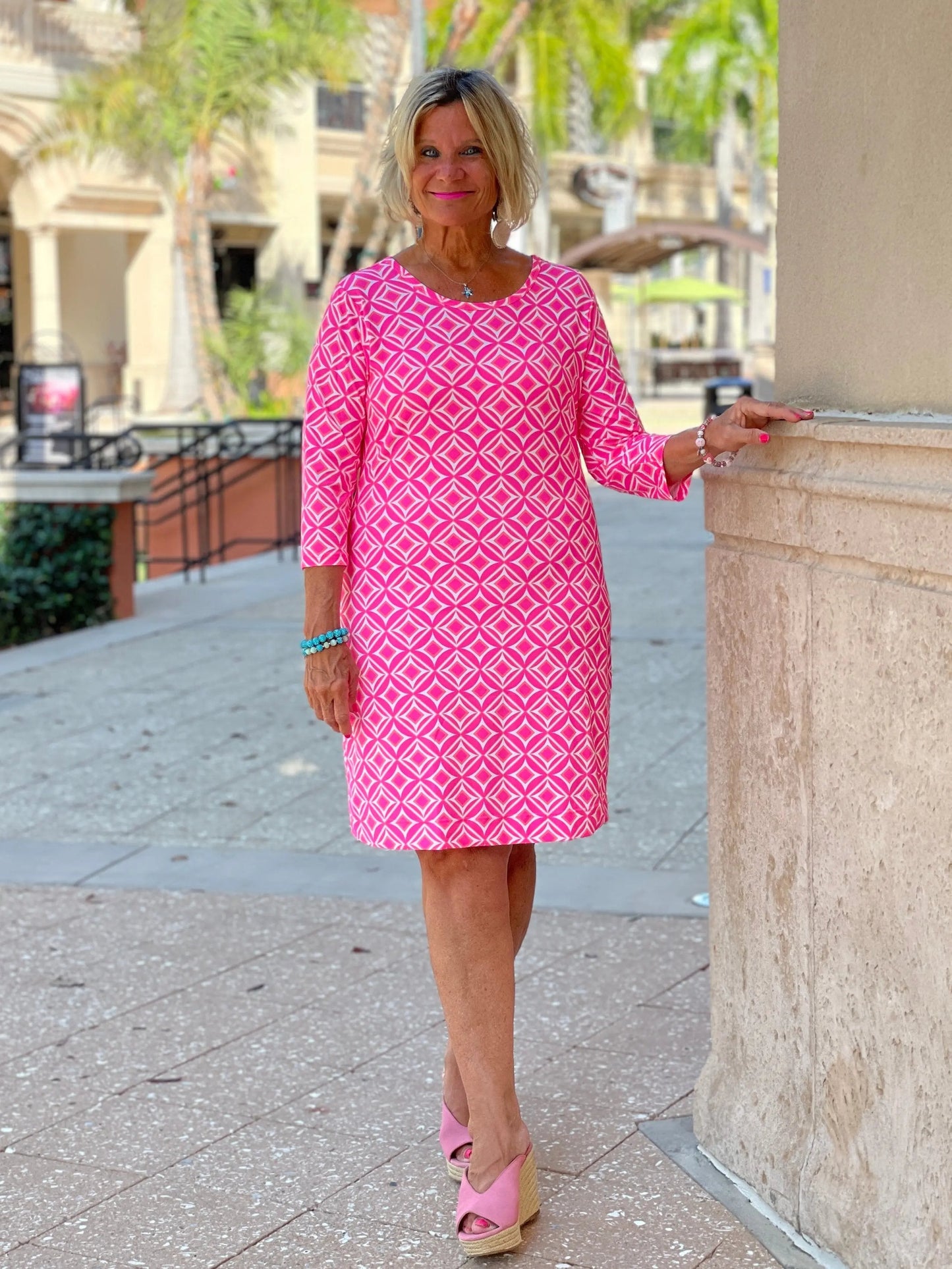 PINK DIAMONDS SLEEVE DRESS