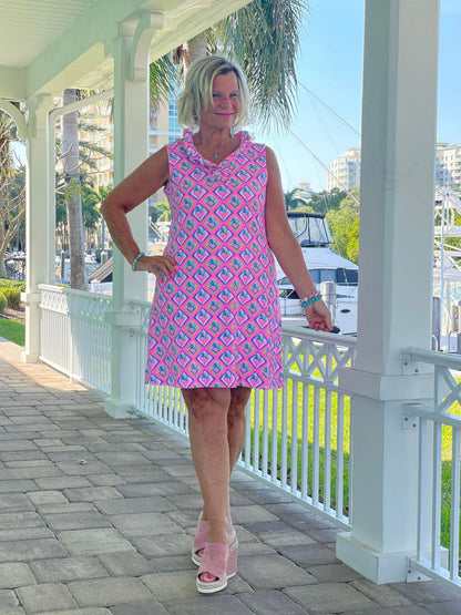 PALM TREE SIESTA RUFFLE DRESS