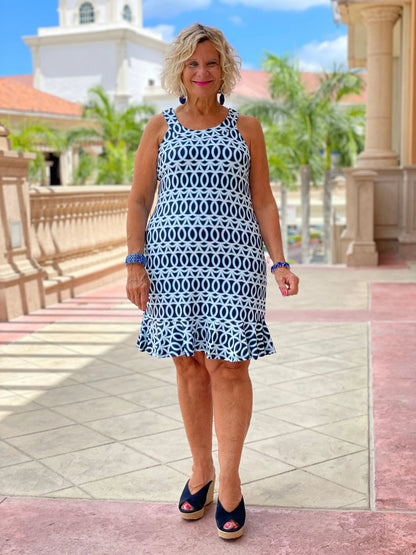 MELINA BLUE HALTER RUFFLE DRESS