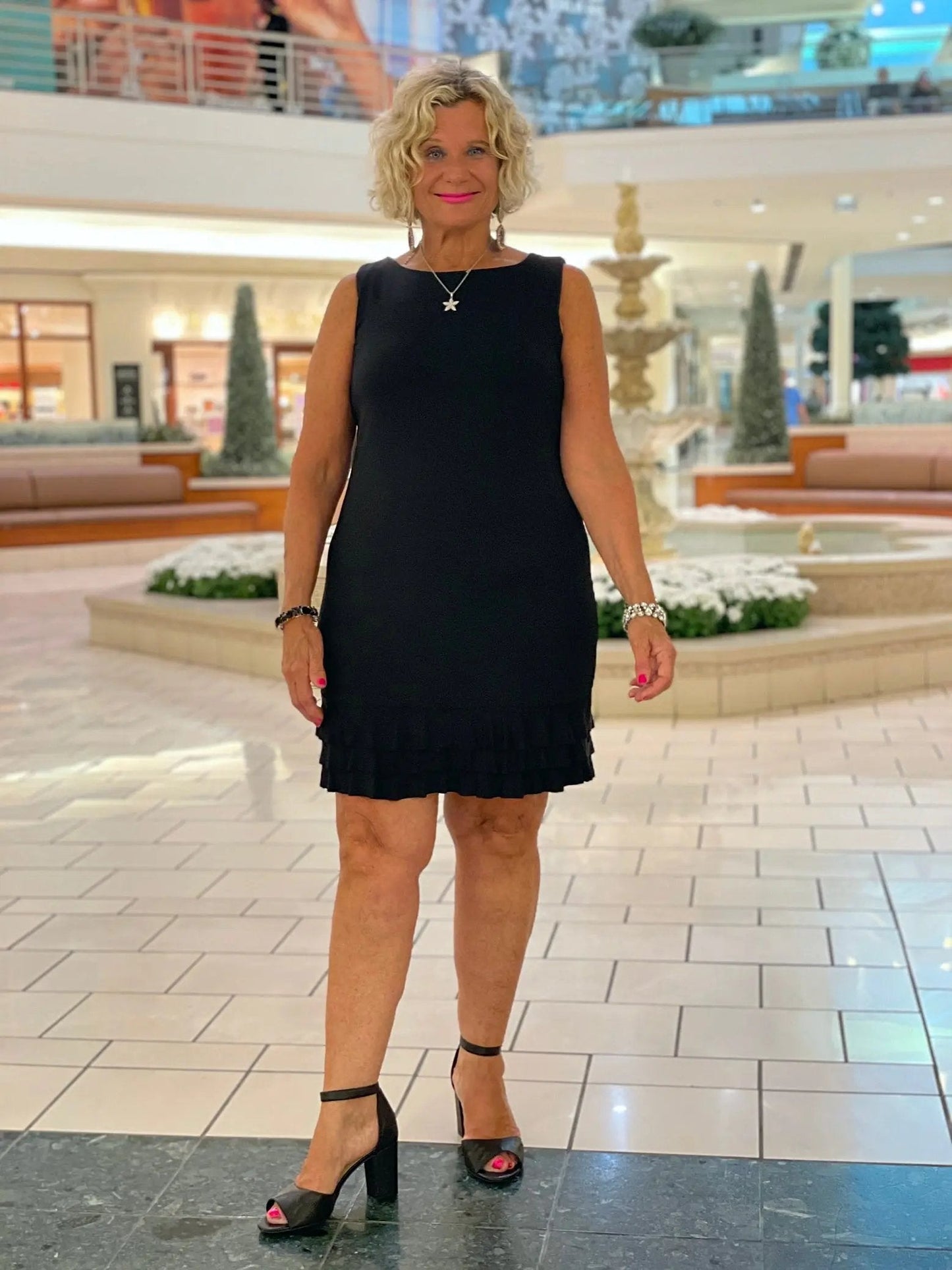 SIERRA BLACK SHIFT RUFFLE DRESS