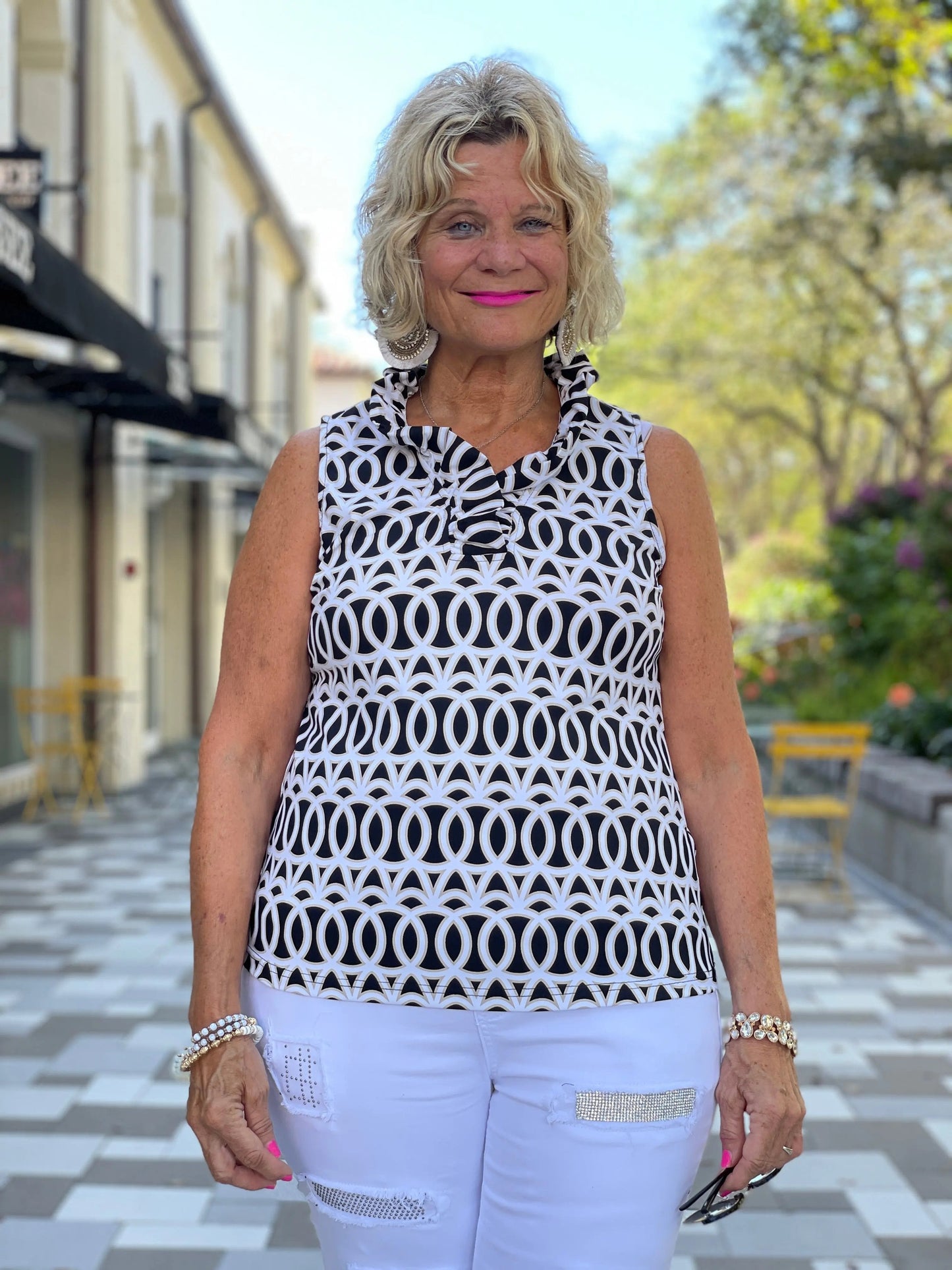 SANDBAR SLEEVELESS RUFFLE TOP