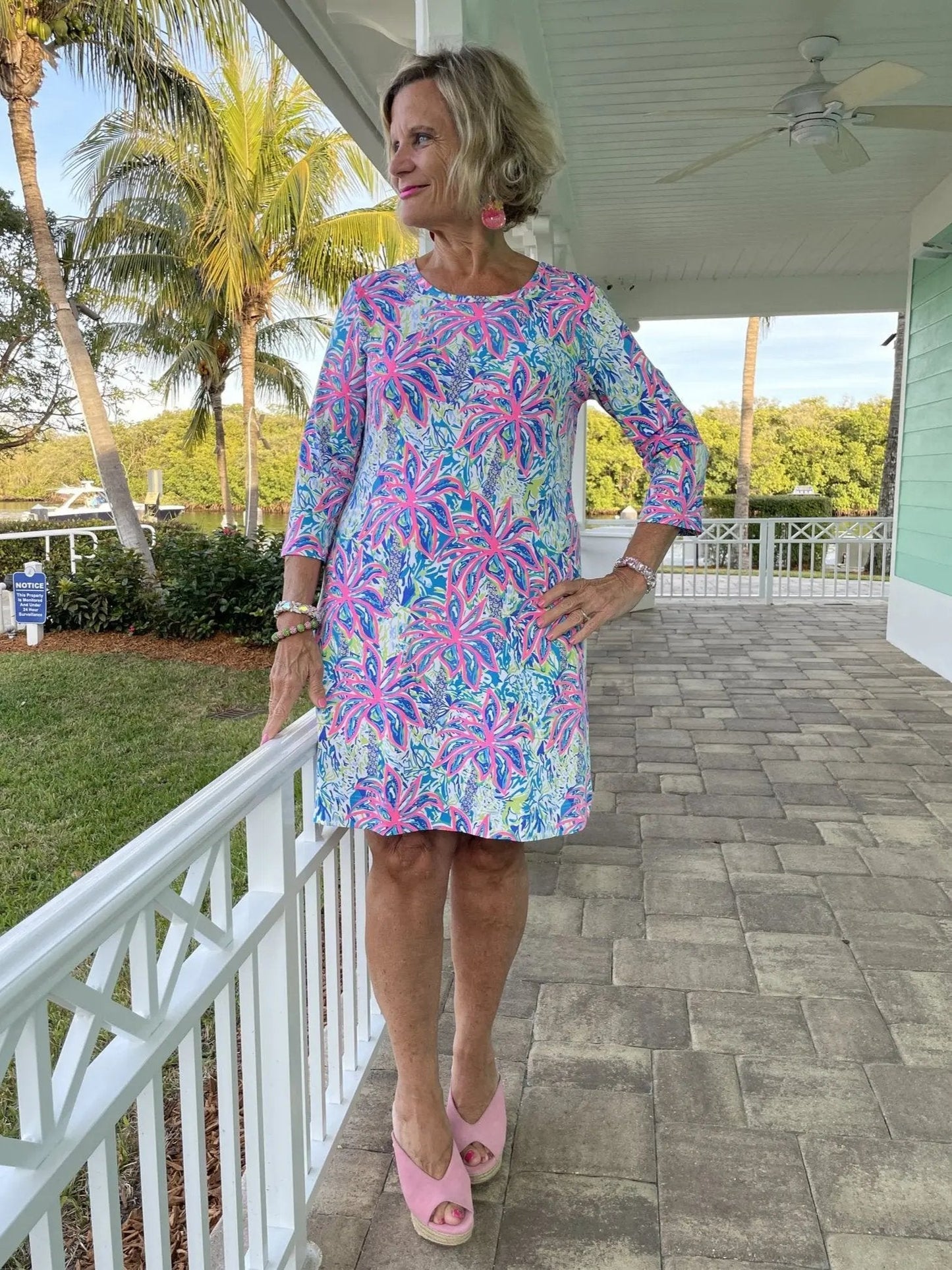 PINK PALM TREE SLEEVE DRESS