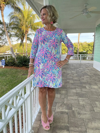 PINK PALM TREE SLEEVE DRESS