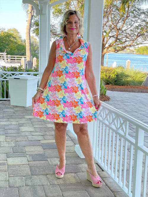PALM BEACH GARDEN RUFFLE DRESS