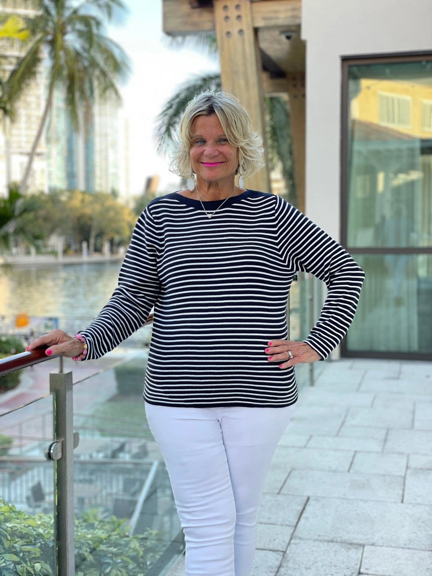 NAVY STRIPE BOATNECK SWEATER