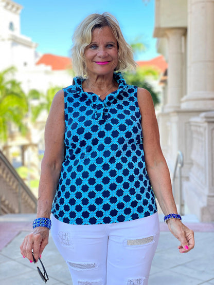 SEASIDE BLUE SLEEVELESS RUFFLE