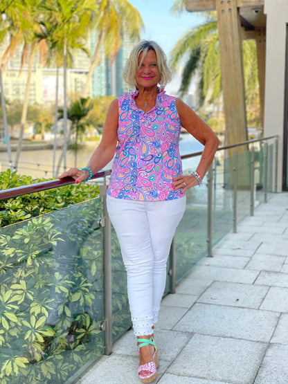PAISLEY SLEEVELESS RUFFLE