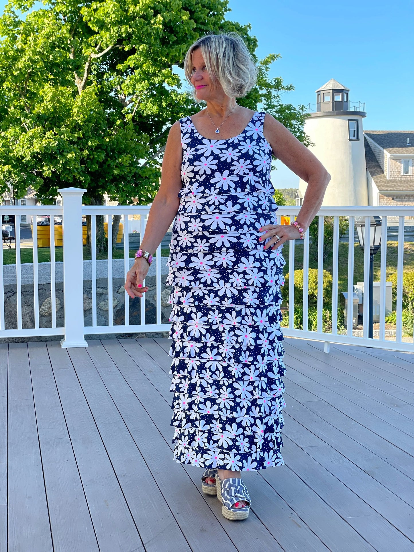 NAVY DAISY MAXI CHA CHA DRESS