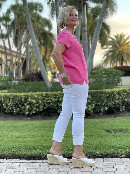 PINK WAFFLE SHORT SLEEVE